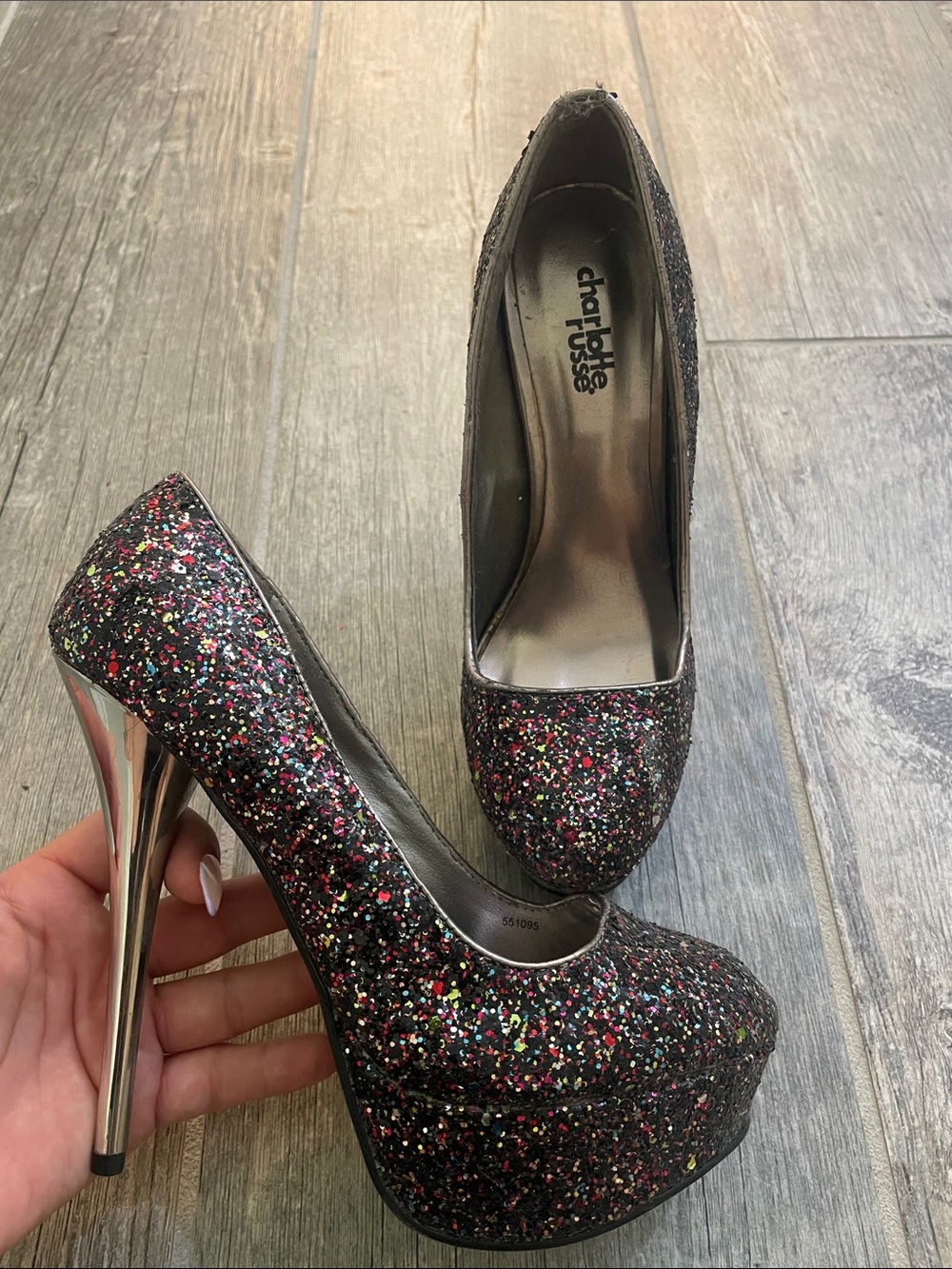 Charlotte Russe Multicolor Glitter Platform Pumps with Silver Stiletto Heel